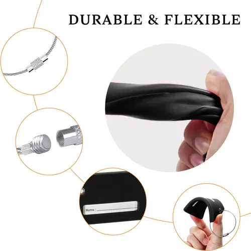 Vista 5 de Gostwo - Paquete de 8 etiquetas de silicona para equipaje, bolso de mano, mochila escolar, maleta, etiqueta de instrumento (negro)