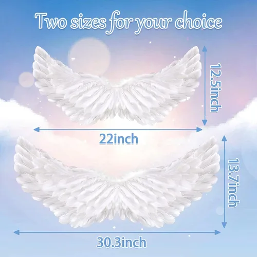 Vista 6 de Alas de ángel para adultos, alas de ángel y halo para niños y mujeres, alas de plumas, disfraz de Halloween para niños