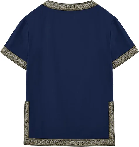 Vista 3 de Gafeng Disfraz de caballero medieval para niños, túnica renacentista, cuello en V, camiseta vikinga, vintage, guerrero, Halloween, tops