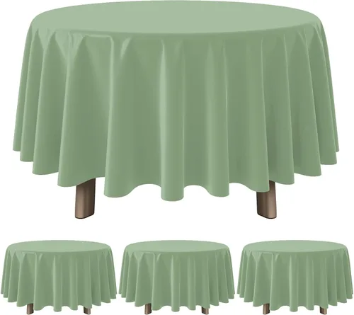 Vista 13 de 3 manteles color beige de 84 pulgadas para mesas redondas, mantel desechable de plástico marfil, mantel impermeable color crema para cumpleaños