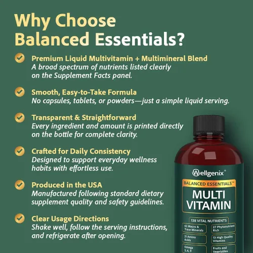 Vista 5 de Suplemento líquido nutricional Balanced Essentials, 32 onzas, Very Berry, HBE, 1, 1 138 nutrients per serving in a smooth berry liquid: vitamins