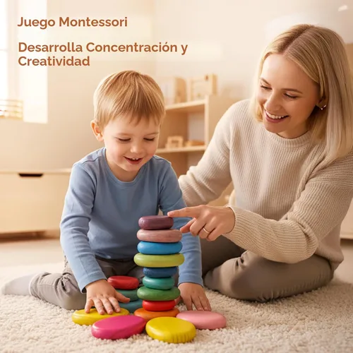 Vista 4 de OESSUF Rocas apilables extragrandes para niños pequeños de 1 a 3 años, 16 piezas de juguetes Montessori de madera, piedras de equilibrio jumbo