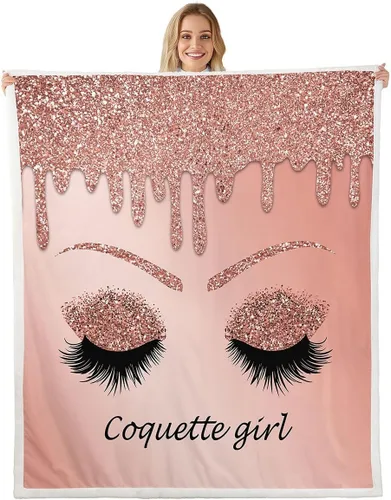 Vista 2 de Erosebridal Manta de vellón de pestañas de 40 x 50 pulgadas, hermosa manta de maquillaje femenino para niñas y mujeres, decoración de dormitorio