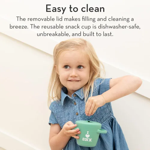 Vista 6 de Bella Tunno Happy Snacker - Vasos a prueba de derrames para niños pequeños y bebés, recipientes de aperitivos hechos de silicona sin BPA, apertura