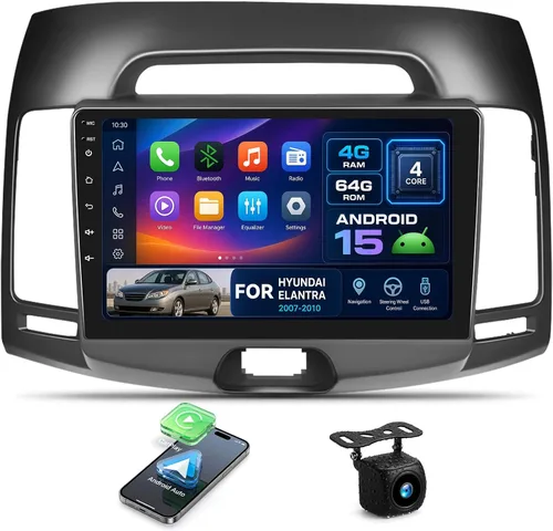 Vista 9 de [8 Core 4G+64G] Radio de coche para Hyundai Elantra 2007-2010 con Carplay inalámbrico Android Auto, pantalla táctil de 9 pulgadas, Android 15