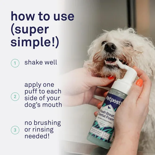 Vista 7 de Petpost Fresh Breath Foam for Dogs - Solución dental con sabor a menta y manzana que elimina el mal aliento - Tratamiento de limpieza dental