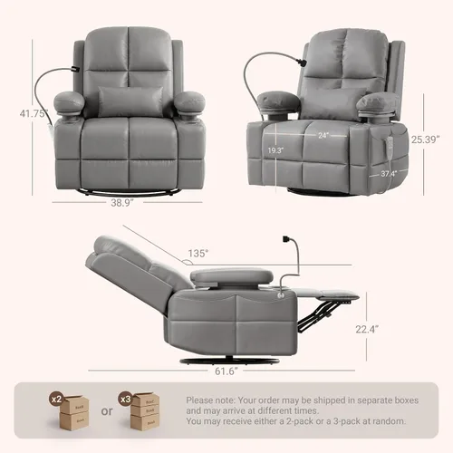 Vista 2 de MAMAZING Lullapod - Silla reclinable giratoria de triple motor, color gris gris (Urban Gray)