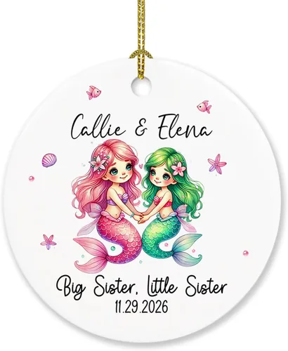 Vista 18 de Sister are Joined - Adorno de Navidad de corazón a corazón, adorno de Navidad personalizado con nombre de hermana, regalo para dos hermanas, adorno