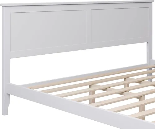 Vista 6 de Cama de plataforma tamaño King, marco de cama moderno de madera maciza, no necesita somier, color blanco