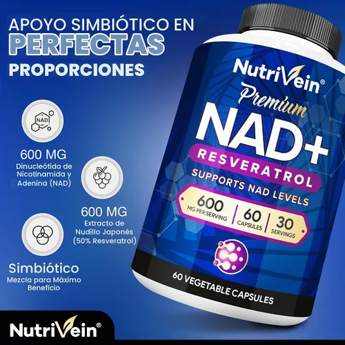 Vista 4 de Nutrivein Paquete de suplementos de resveratrol y vitamina C liposomal NAD: cápsulas de vitamina C de alta absorción y par de suplementos