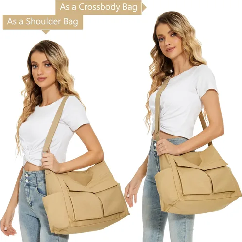Vista 2 de KALIDI - Bolsa de lona tipo mensajero, bolsa cruzada grande para mujeres u hombres, bolsa de hombro de lona casual para la universidad, trabajo