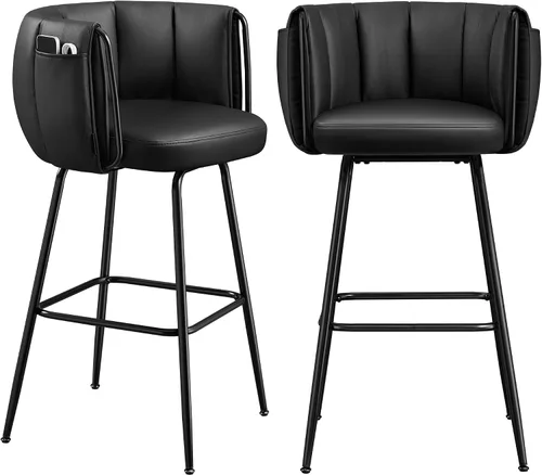 Vista 9 de Taburetes de bar SONGMICS Home, juego de 2, taburete de mostrador Steampunk para cocina, altura ajustable y asiento acolchado giratorio, taburete
