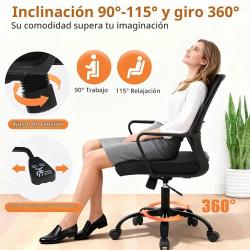 Vista 3 de PayLessHere Silla de oficina para computadora, silla ergonómica de malla, respaldo medio, silla giratoria para oficina en casa, silla de escritorio