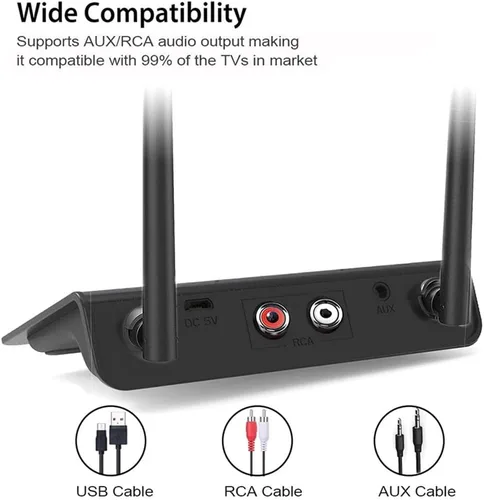Vista 9 de 2 In1 80M Rango Bluetooth 5.0 Receptor Transmisor CSR Aptx Adaptador de Audio 3.MM Audio TX RX RCA USB Dongle inalámbrico para TV PC Accesorio