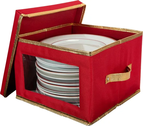 Vista 10 de Simplify Caja de almacenamiento de vajilla para platos navideños 12.2 pulgadas China de Navidad 12 separadores de fieltro Ajuste de vajilla