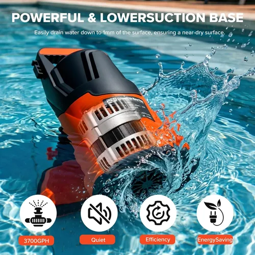 Vista 2 de Prostormer Bomba de agua limpia sumergible 1HP 3700GPH con elevación de 31 pies Bomba de agua con interruptor de flotador automático, impermeable