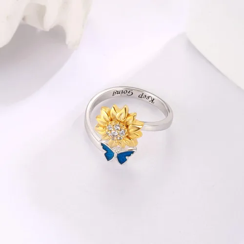 Vista 13 de Fidget Spinner Anxiety Rings for Women: Sterling Silver Lotus Moon Star Sunflower Ring Stress Relieving Calm Ring Jewelry Gifts for Daughter