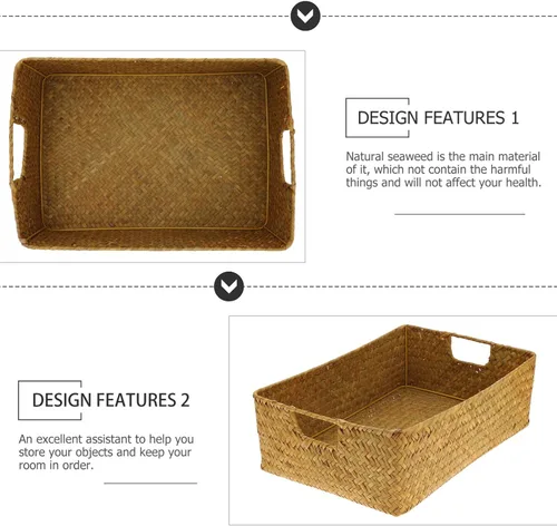 Vista 4 de DOITOOL Cestas tejidas para almacenamiento – Cestas de mimbre de pastos marinos con asa – Cestas de estante naturales cesta rectangular