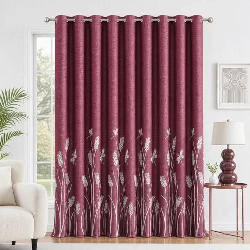 Vista 23 de Melodieux Cortinas texturizadas de lino con bordado de trigo para sala de estar, dormitorio, cortinas de ventana con patrón floral de granja