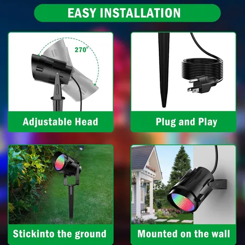 Vista 5 de Focos RGB para exteriores, foco RGB de 12 W, luces de paisaje que cambian de color para patio, jardín, camino, 120 V, impermeable, iluminación