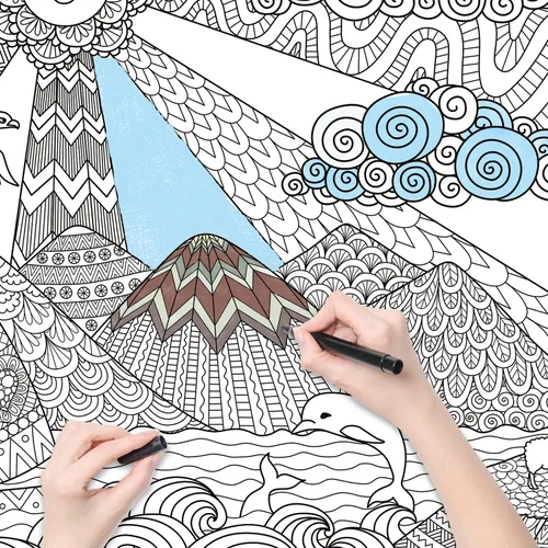 Vista 5 de Dekali Designs Seascape - Póster para colorear extra grande para adultos, 35 x 52 pulgadas, tamaño gigante en papel grueso de alta calidad