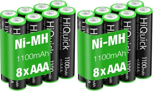 Vista 10 de HiQuick Pilas AAA recargables paquete de 8, baterías AAA triples NiMH de 1100 mAh precargadas