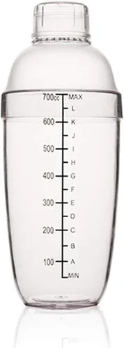 Vista 8 de Coctelera de plástico, mezclador de bebidas, agitador manual con taza y escalas, transparente (10 oz / 300cc)