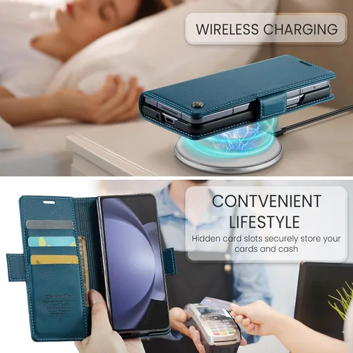 Vista 5 de Funda para Samsung Galaxy Z Fold 5 (2023), funda de piel sintética tipo cartera con tarjetero con bloqueo RFID, función atril, a prueba de golpes
