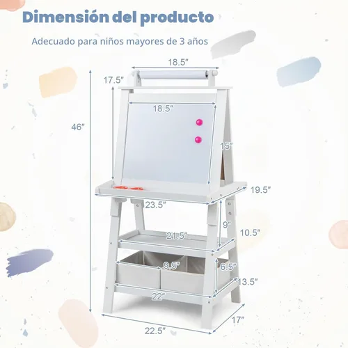 Vista 7 de Costzon Kids Art Easel, 3 in 1 Double-Sided Painting Easel w/Magnetic Whiteboard, Chalkboard & Paper Roll, 2-Tier Storage Rack & 2 Boxes, Standing