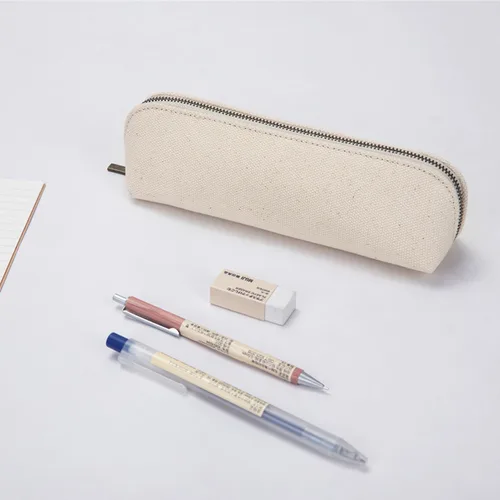 Vista 6 de Estuche para lápices de lona de algodón y bolsa de lápices multifuncional simple con cremallera Almacenamiento portátil (beige)