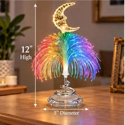 Vista 5 de BANBERRY DESIGNS Lámpara de luna de fibra óptica: luz LED de escritorio que cambia de color, luz nocturna a pilas, lámpara decorativa de fibra