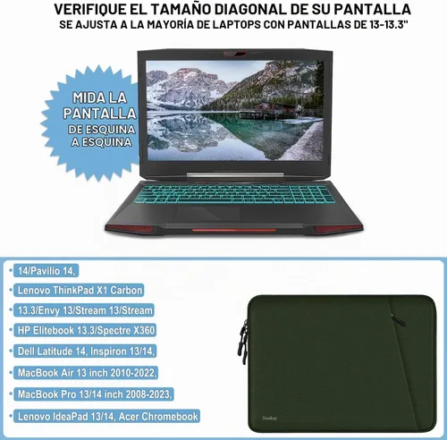 Vista 4 de Funda para laptop de 13.3 pulgadas, a prueba de golpes, funda protectora para computadora con bolsillo para accesorios, bolsa para laptop compatible