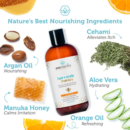 Vista 4 de Era Organics Champú y acondicionador de miel de Manuka - Set de champú y acondicionador sin sulfato para hidratar la picazón, el cuero cabelludo