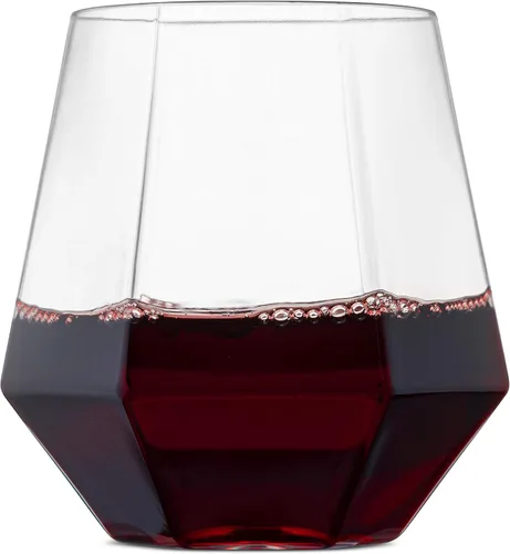Vista 3 de Munfix Copas de vino de plástico sin tallo, paquete de 32 – en forma de diamante, irrompibles, desechables, de 12 onzas, de plástico transparente