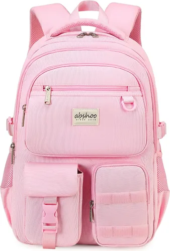 Vista 15 de Abshoo Mochila grande resistente para escuela y universidad. Mochila casual con múltiples bolsillos para viajes Beige