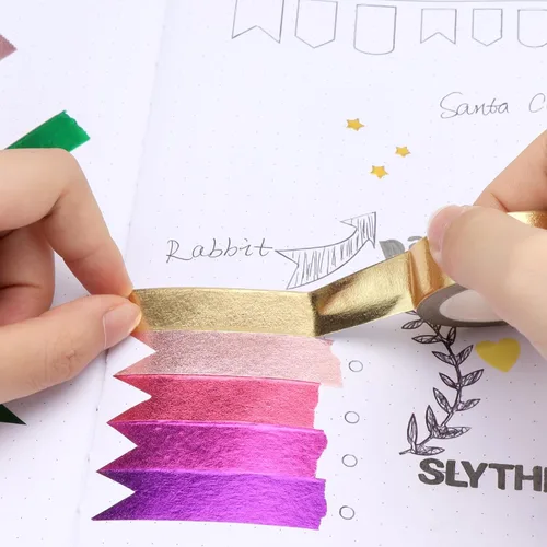 Vista 5 de NatSumeBasics 3 cintas Washi de lámina dorada metalizadas para manualidades 3 rollos de oro