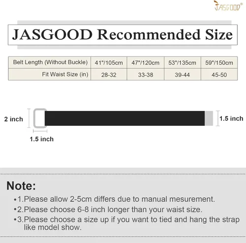 Vista 6 de JASGOOD Cinturones de tela de lona para hombres y mujeres, cinturones de tela con hebilla de doble anillo negro, paquete de 2