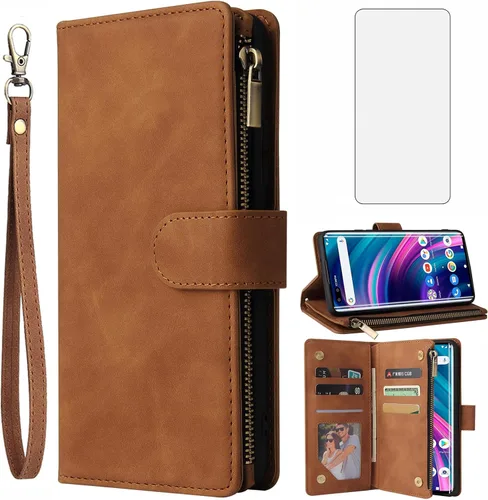 Vista 8 de Asuwish Funda compatible con BLU Bold N2, protector de pantalla de vidrio templado y funda de cuero con tapa para tarjetero, accesorios