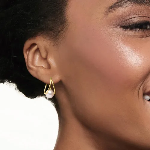 Vista 2 de Ross-Simons 8-9mm Cultured Pearl Double-Hoop Earrings in 14kt Yellow Gold. 34