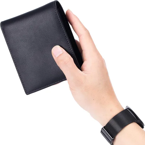 Vista 8 de OFAMOUS Cartera de cuero para hombre con bolsillo para monedas ventana de identificación abatible bloqueo RFID billetera delgada con bolsillo