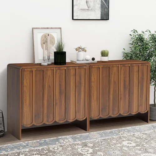 Vista 11 de ORRD Aparador de buffet, armarios de almacenamiento Accent con 2 puertas, gabinete de madera estilo granja con estantes ajustables y panel ondulado
