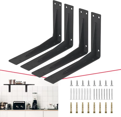 Vista 9 de CLT Soporte de Estante (Negro), 6 Pulgadas y Cuarto de Pulgada (1/5") de Grosor - Carga Máxima: 220 lb Rústico Industrial Moderno Granja Resistente
