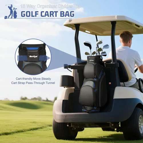 Vista 4 de Cart Golf Bag 15 Way Organizer Divider Top Golf Club Bags Lightweight Golf Cart Bags for Men Women with Cooler, Rain Cover