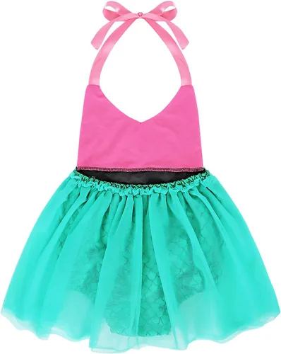 Vista 2 de HenzWorld Enterizo de sirena con lentejuelas para niños y niñas, disfraz de cumpleaños, fiesta elegante, escamas de pez, trajes de verano