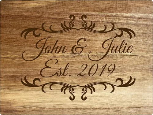 Vista 7 de Tabla de cortar de madera grabada personalizada con texto o mensaje personalizado, madera de acacia (10 x 14)