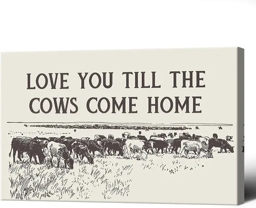Vista 12 de Pósteres vintage con texto en inglés "I Love You Till The Cows Come Home" en lienzo de vaquero occidental en blanco y negro, arte de pared, arte