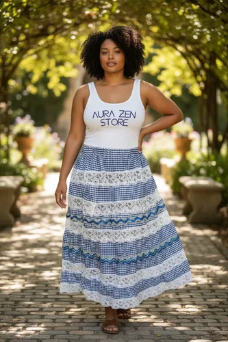 Vista 2 de Falda Salla Azul y Blanca Bordada de Yemaya Madre – Falda Orisha de Cintura Elástica – Falda de altar de Santeria Orisha bordada de Yemaya Azul