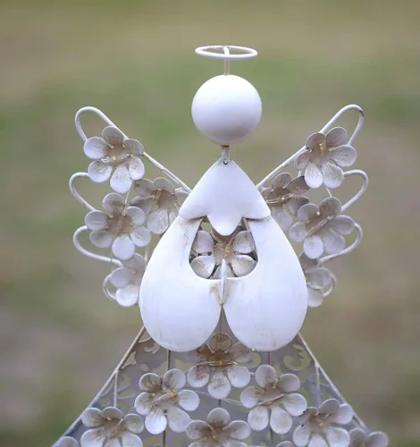 Vista 3 de WSgift Luces solares de ángel blanco para jardín, regalo conmemorativo de hortensias de metal con 27 LED, perfectas para recuerdo y simpatía