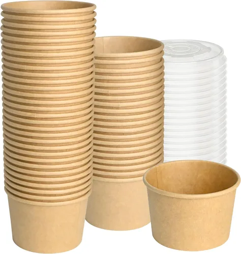 Vista 8 de ESSENTIAL Tazas de helado de papel, 50 piezas 8 onzas Cuencos desechables para postres para alimentos calientes o fríos, tapas no incluidas