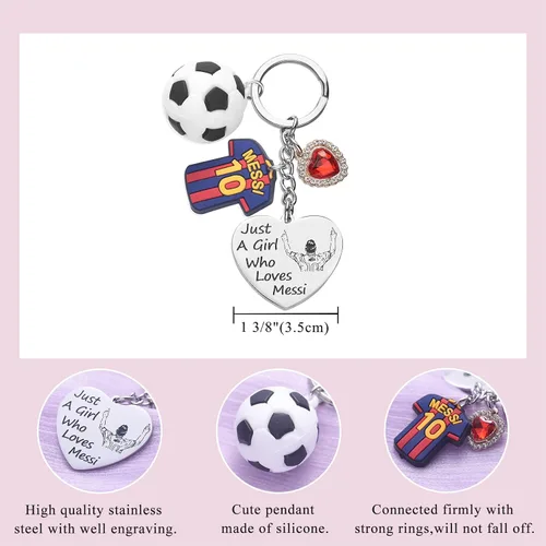 Vista 2 de Messi Merchandise - Llavero de pelota de fútbol, regalos para fanáticos, adolescentes, niñas, hijas, mujeres, lindos llaveros